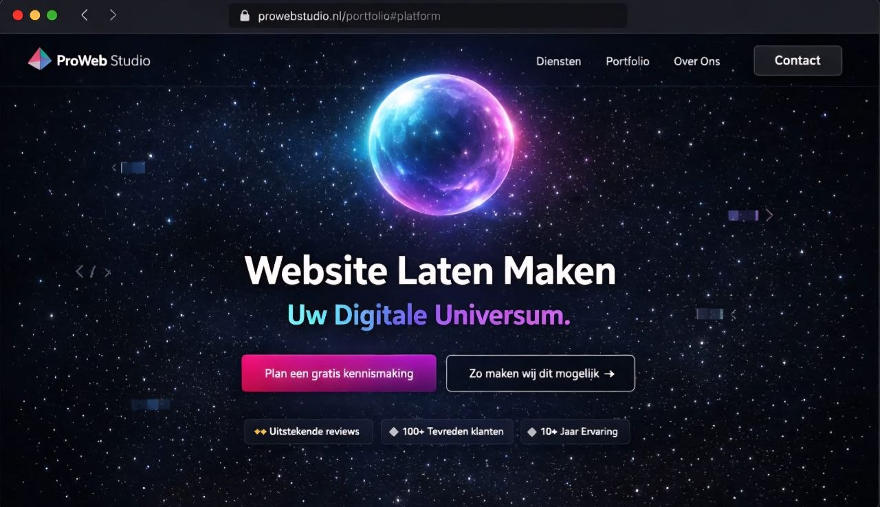 ProWeb Studio website weergegeven op een laptop — professioneel webdesign met 3D-ervaringen